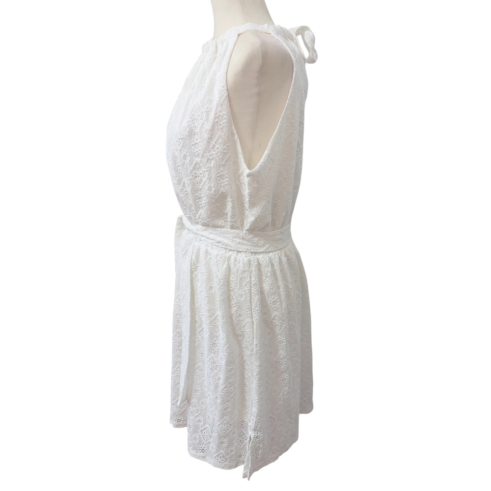 White Eyelet Lace Size Large Halter Neck Tie Waist Dress Summer Cottagecore - Picture 5 of 9